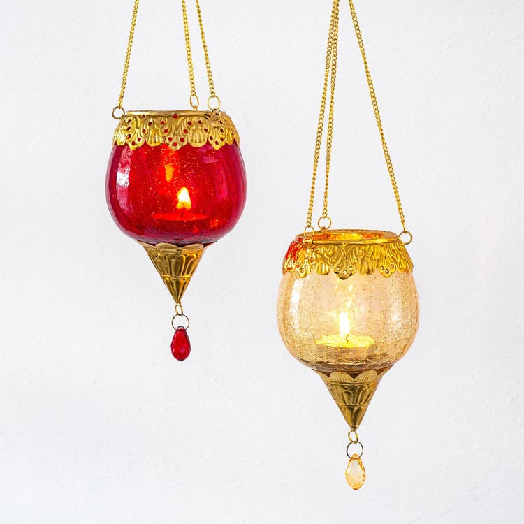 Shalimar Multicolour Glass Hanging T-Light Lamp - Set of 2