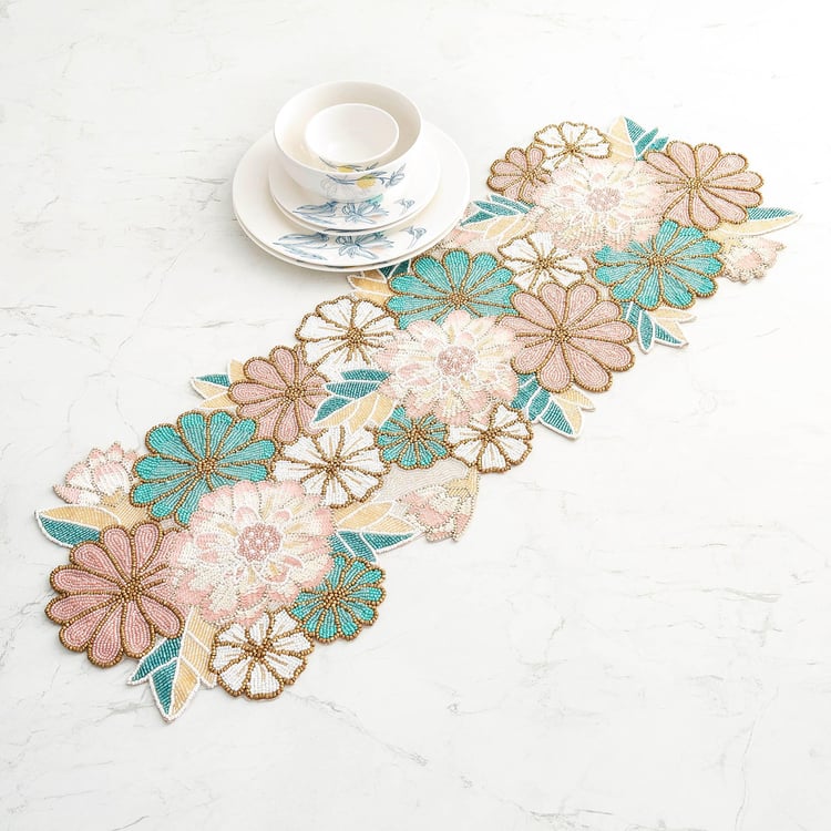 Moksha Multicolour Beaded Glass Table Runner- 33x90cm