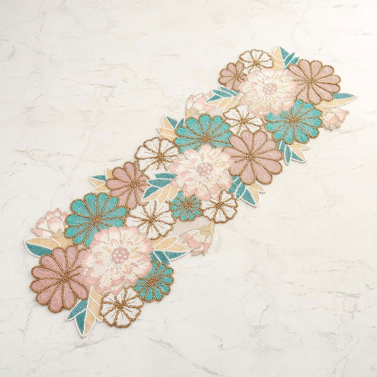 Moksha Multicolour Beaded Glass Table Runner- 33x90cm