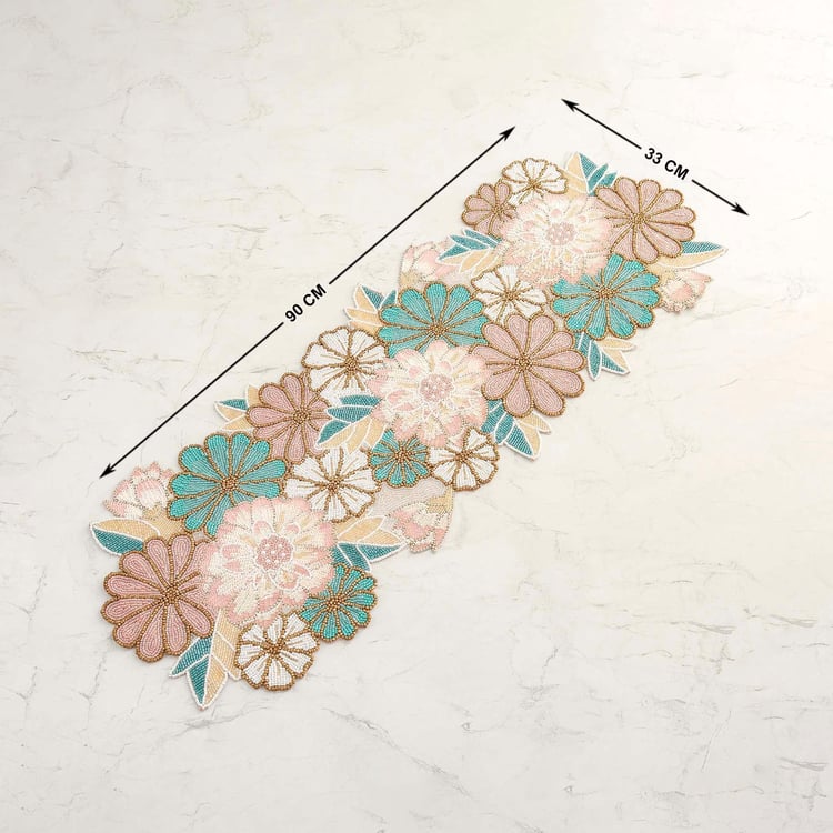 Moksha Multicolour Beaded Glass Table Runner- 33x90cm