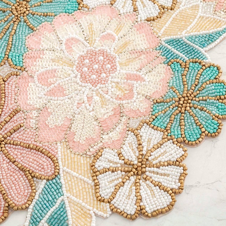 Moksha Multicolour Beaded Glass Table Runner- 33x90cm