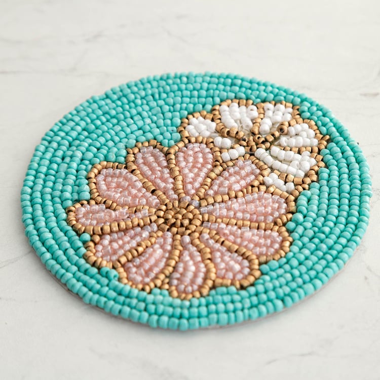 Moksha Multicolour Textured Beaded Glass Coaster - Set of 4
