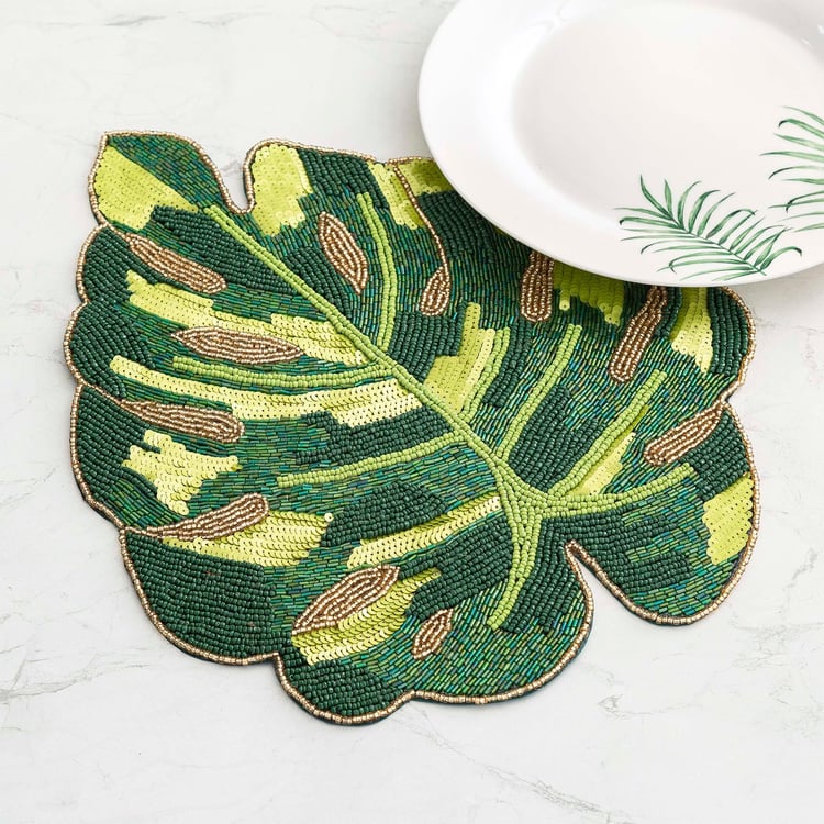 Courage Green Beaded Glass Placemat- 41x33cm