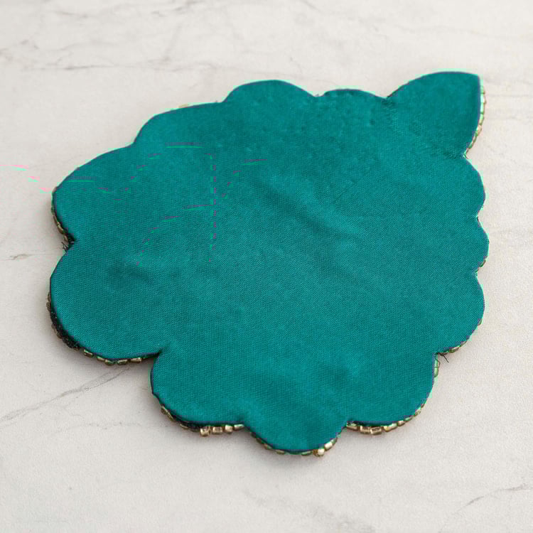 Courage Green Leaf Beaded Glass Coaster - Set of 4