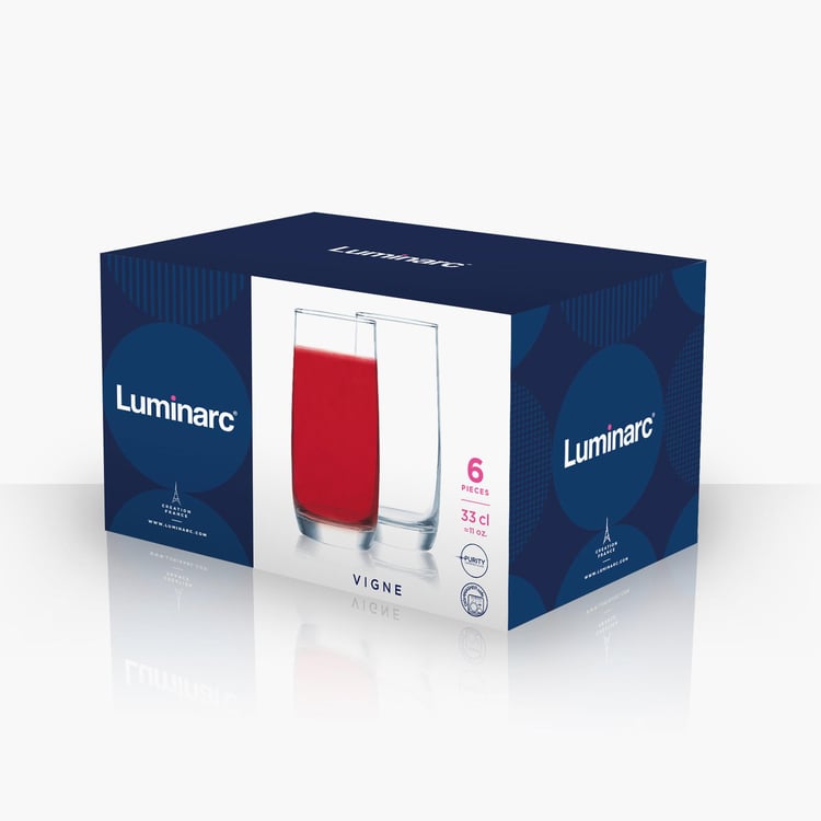 LUMINARC Vigne Transparent Glass Tumbler- Set of 6- 330ml