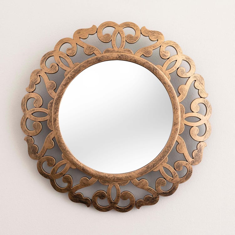 Ananda Textured Brown Wall Clock and Mirror Set