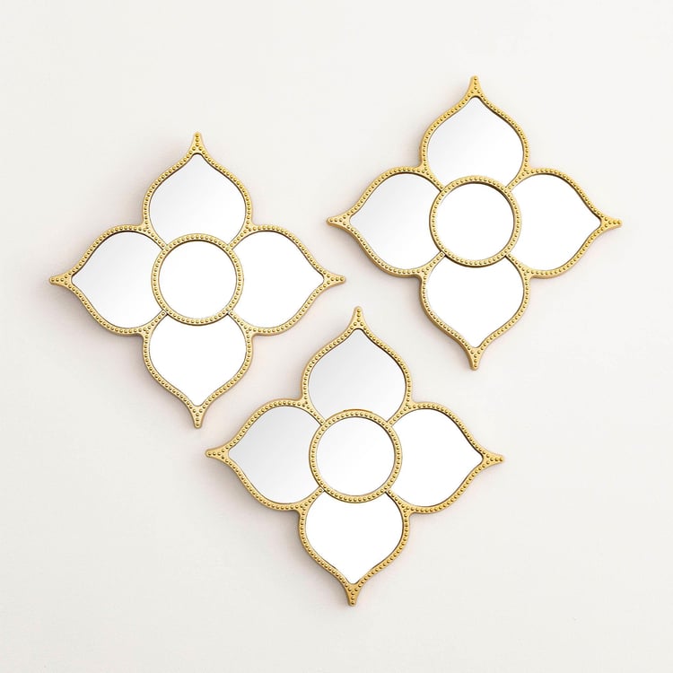 Ananda - Gold Embellished Metal Mirror Wall Art - Set of 3