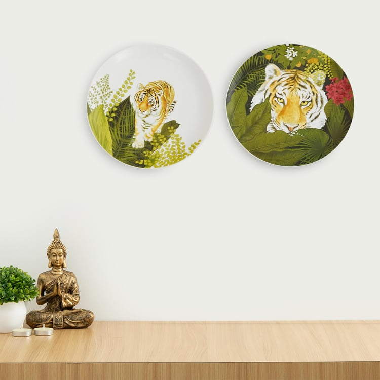 Courage Tiger Multicolour Ceramic Decorative Wall Plates - 31 cm