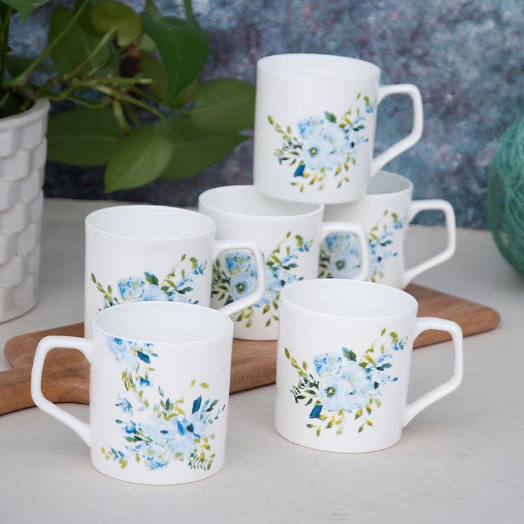 Clay Craft White And Blue Ceramic Director Coffee Mugs - 230ml - Set of 6