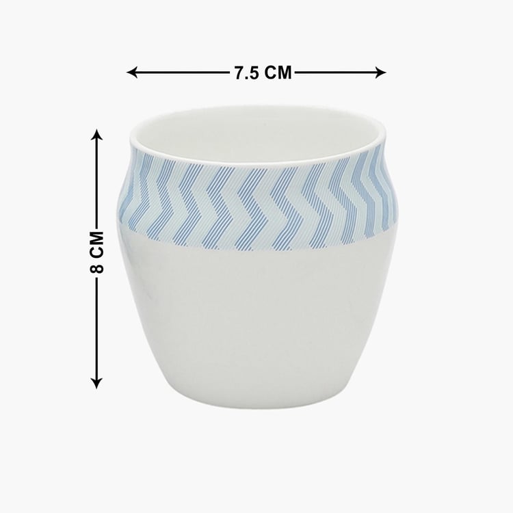 Clay Craft White And Blue Ceramic Chai Kulhad - 240ml - Set of 4