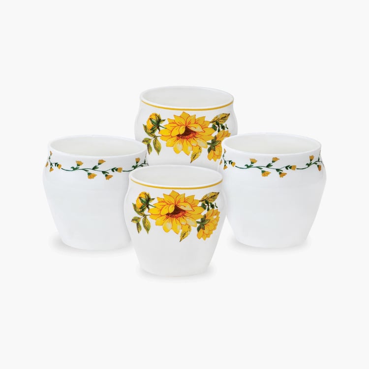 Clay Craft White And Yellow Ceramic Chai Kulhad - 240ml - Set of 4