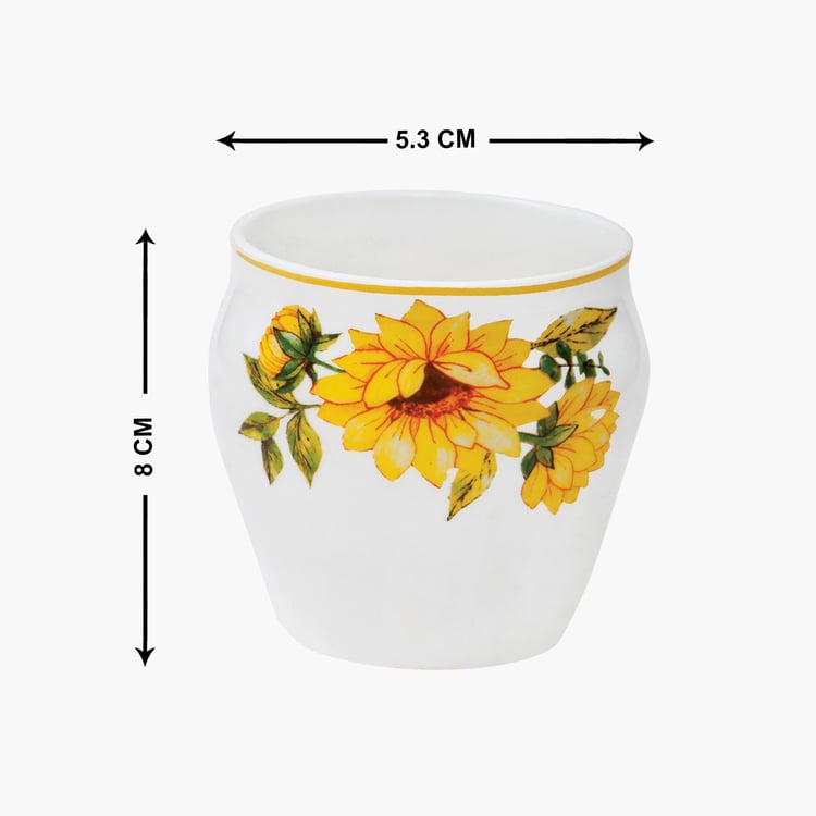 Clay Craft White And Yellow Ceramic Chai Kulhad - 240ml - Set of 4