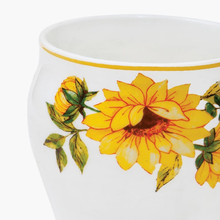 Clay Craft White And Yellow Ceramic Chai Kulhad - 240ml - Set of 4