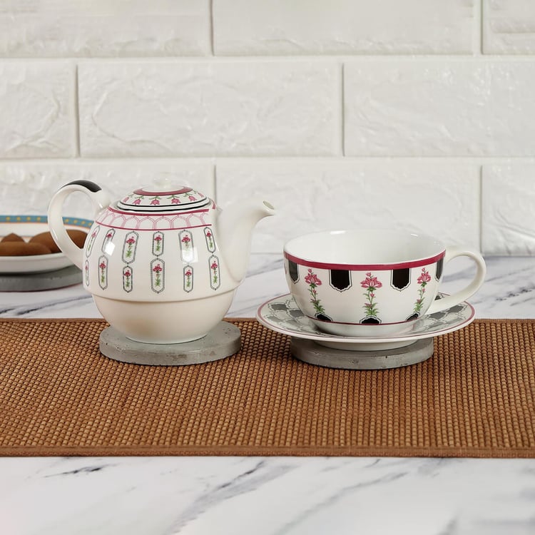 Clay Craft India Circus Rosa Eden Elizabeth Multicolour Ceramic Tea Set For One - 3Pcs