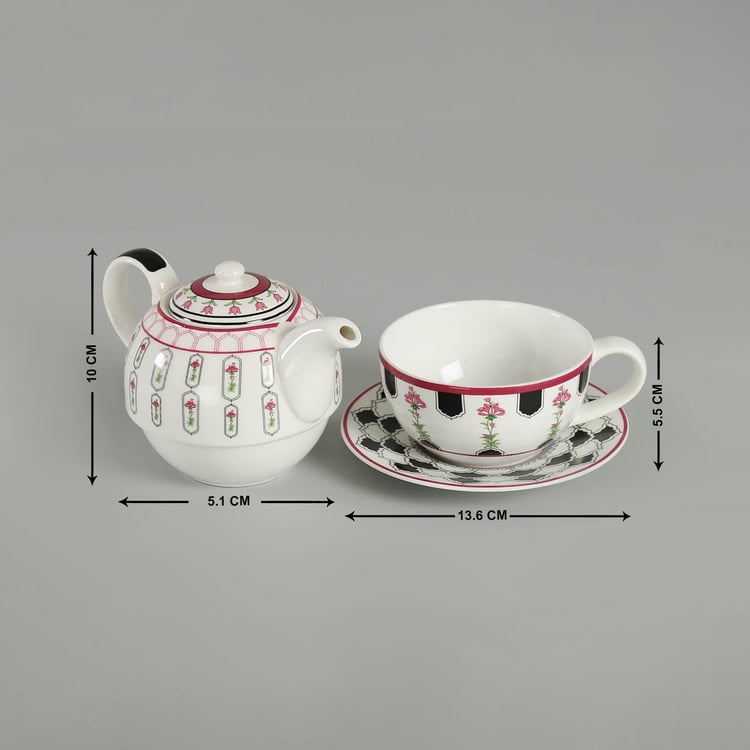 Clay Craft India Circus Rosa Eden Elizabeth Multicolour Ceramic Tea Set For One - 3Pcs