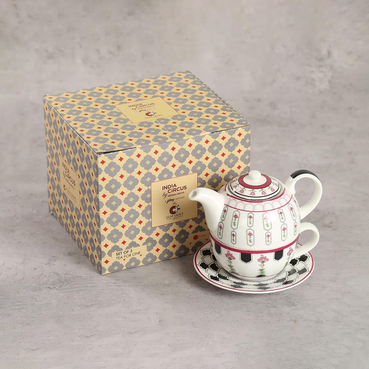 Clay Craft India Circus Rosa Eden Elizabeth Multicolour Ceramic Tea Set For One - 3Pcs