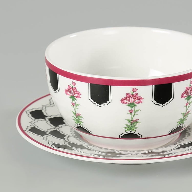 Clay Craft India Circus Rosa Eden Elizabeth Multicolour Ceramic Tea Set For One - 3Pcs