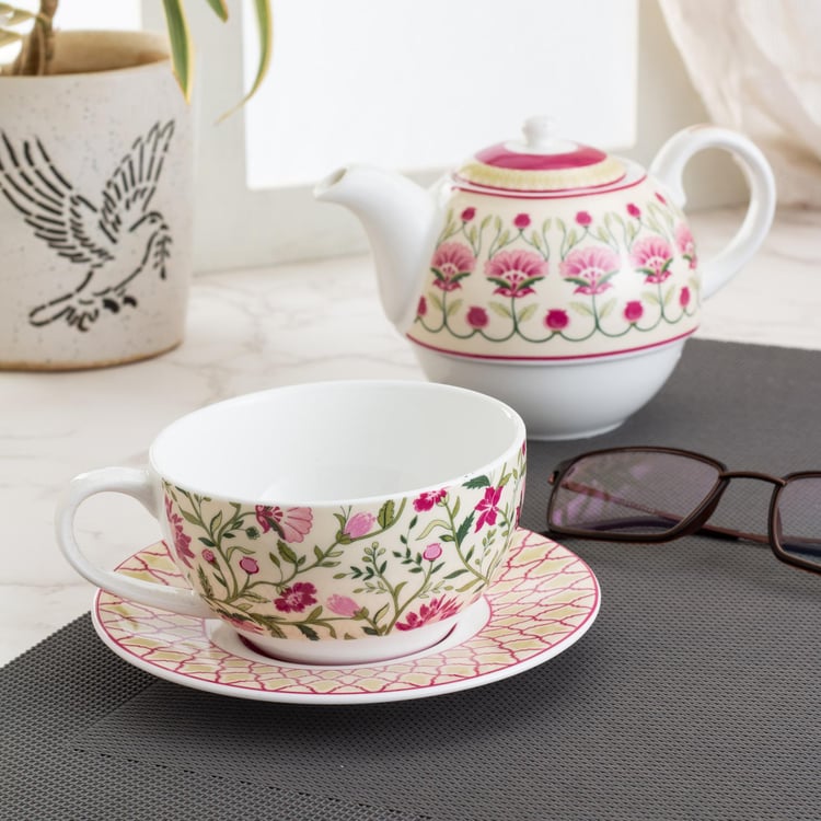 Clay Craft India Circus Rose Mellow Multicolour Ceramic Tea Set For One - 3Pcs