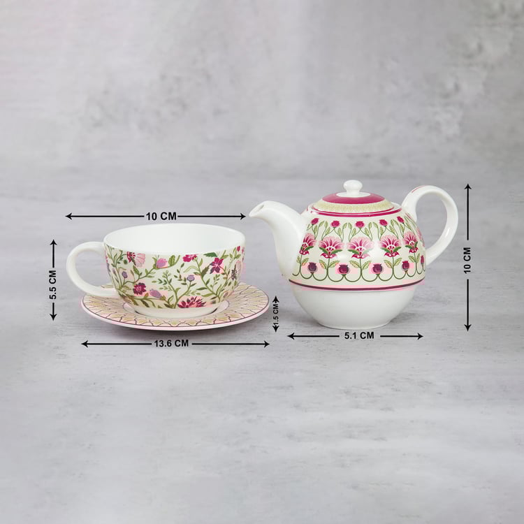 Clay Craft India Circus Rose Mellow Multicolour Ceramic Tea Set For One - 3Pcs
