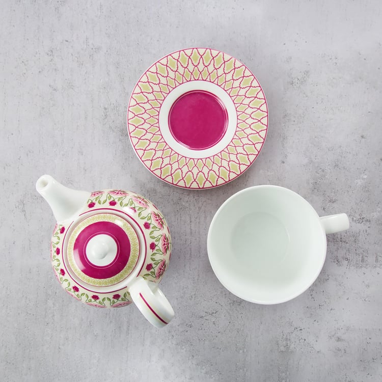 Clay Craft India Circus Rose Mellow Multicolour Ceramic Tea Set For One - 3Pcs