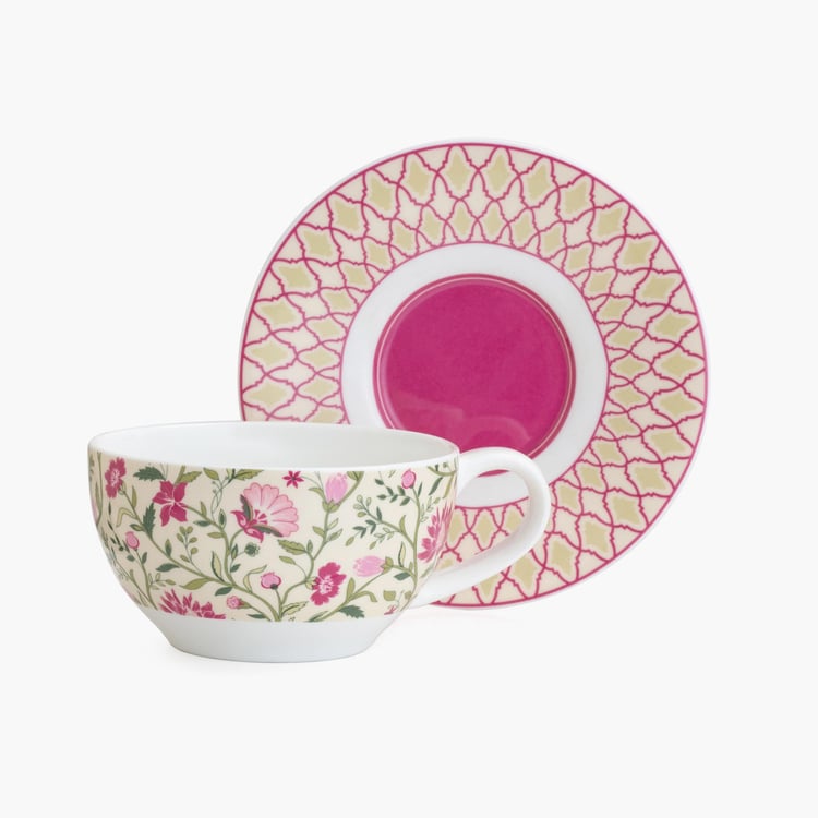 Clay Craft India Circus Rose Mellow Multicolour Ceramic Tea Set For One - 3Pcs