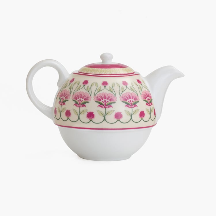 Clay Craft India Circus Rose Mellow Multicolour Ceramic Tea Set For One - 3Pcs