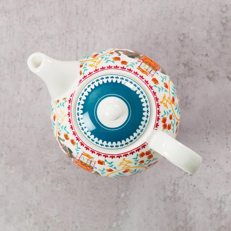 Clay Craft India Circus Swirling Safari Teal Ceramic Tea Set For One - 3Pcs