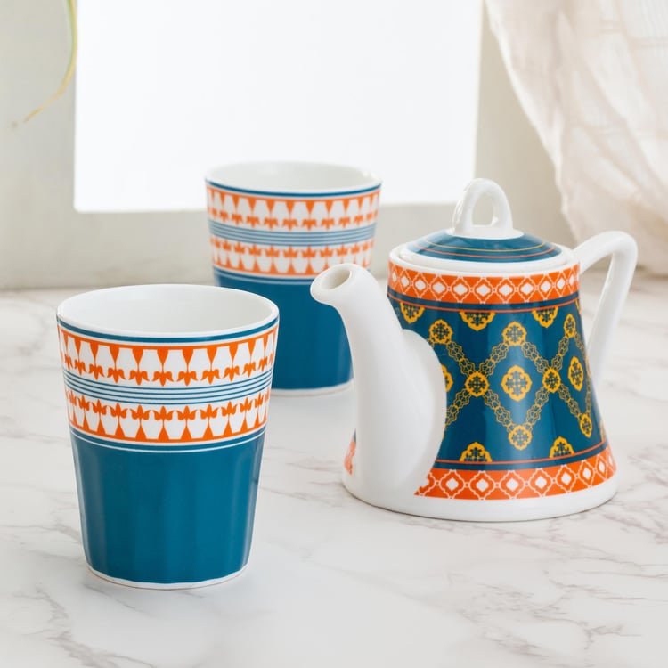 Clay Craft India Circus Swirling Safari Multicolour Ceramic Cutting Chai Set - 3Pcs