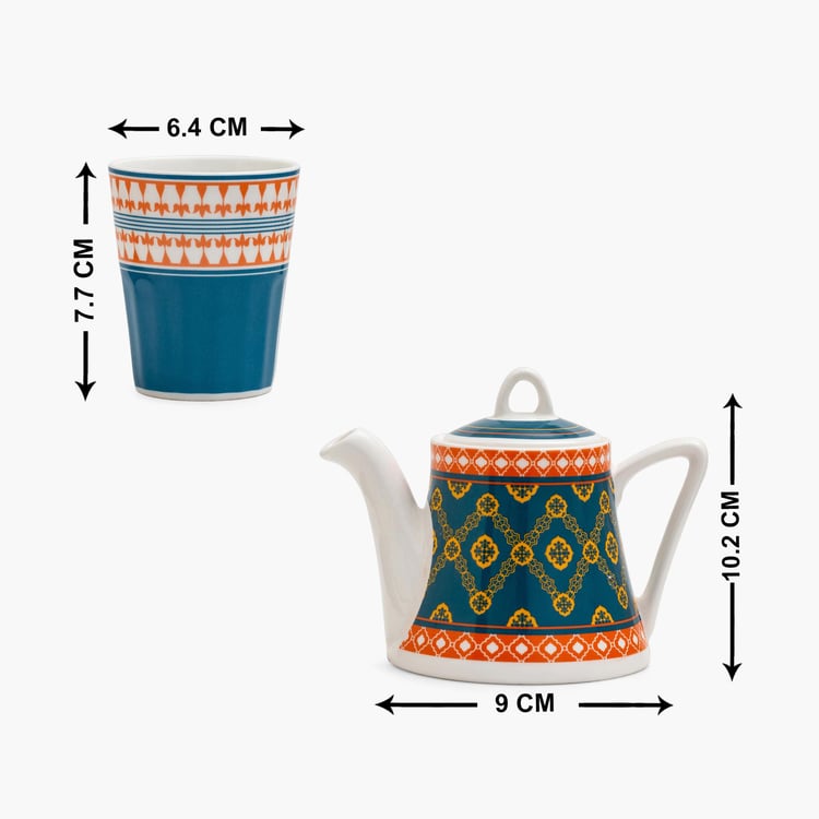 Clay Craft India Circus Swirling Safari Multicolour Ceramic Cutting Chai Set - 3Pcs