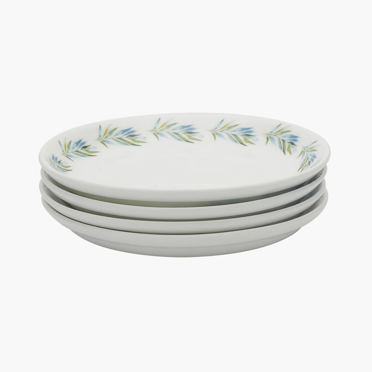 Clay Craft White And Blue Ceramic Snack Plate - 14Cm - Set Of 4- Assorted Design