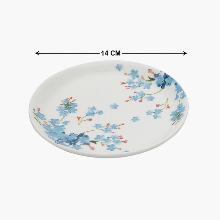Clay Craft White And Blue Ceramic Snack Plate - 14Cm - Set Of 4- Assorted Design