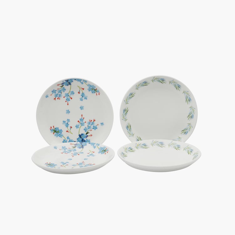 Clay Craft White And Blue Ceramic Snack Plate - 14Cm - Set Of 4- Assorted Design