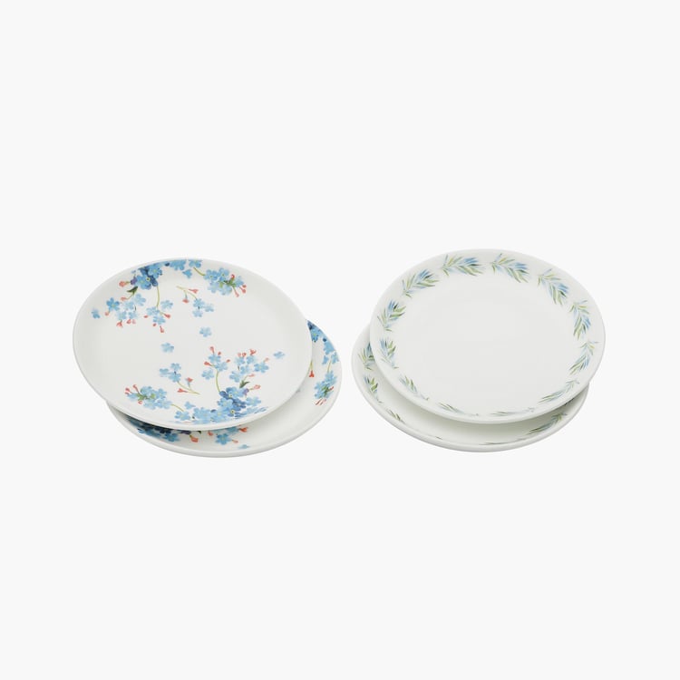 Clay Craft White And Blue Ceramic Snack Plate - 14Cm - Set Of 4- Assorted Design
