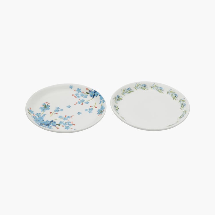 Clay Craft White And Blue Ceramic Snack Plate - 14Cm - Set Of 4- Assorted Design