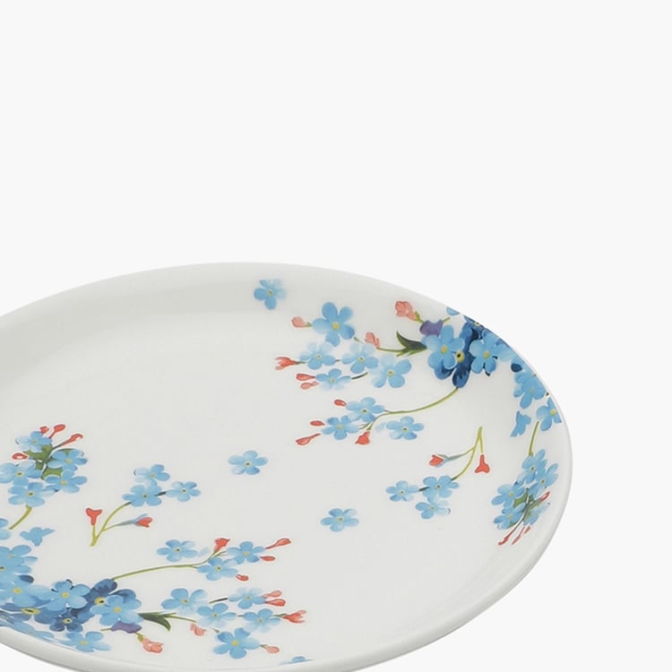 Clay Craft White And Blue Ceramic Snack Plate - 14Cm - Set Of 4- Assorted Design