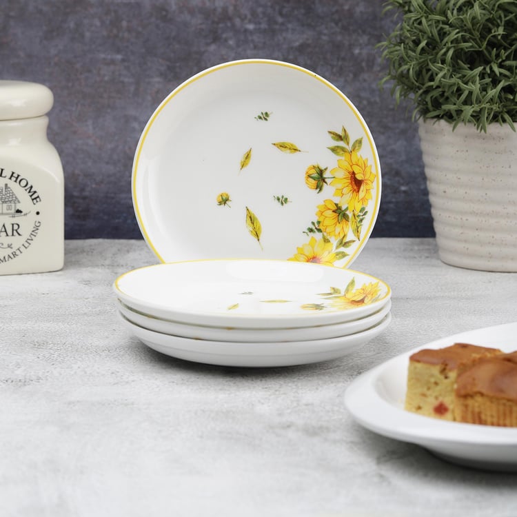 Clay Craft White And Yellow Ceramic Snack Plate - 14cm - Set of 4