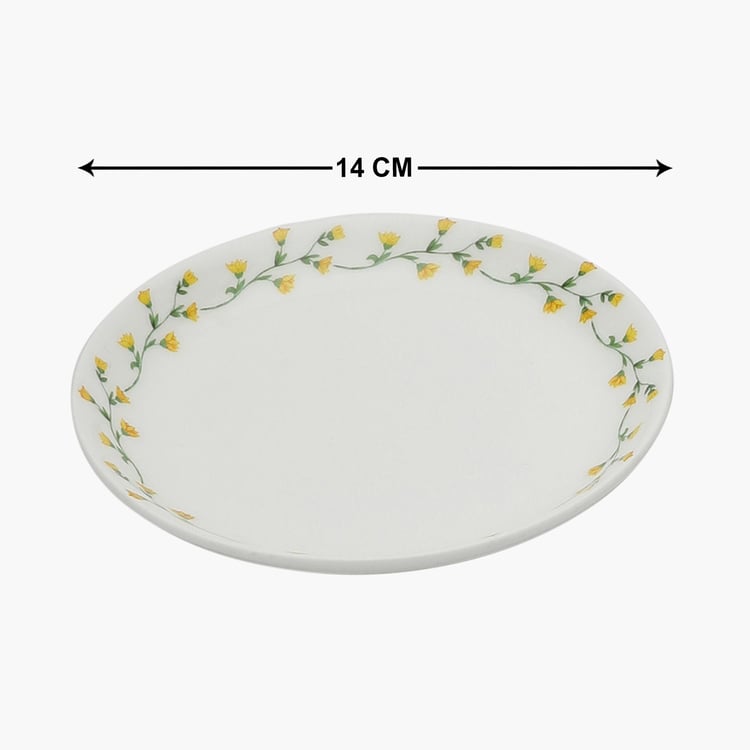 Clay Craft White And Yellow Ceramic Snack Plate - 14cm - Set of 4