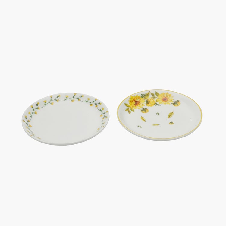 Clay Craft White And Yellow Ceramic Snack Plate - 14cm - Set of 4