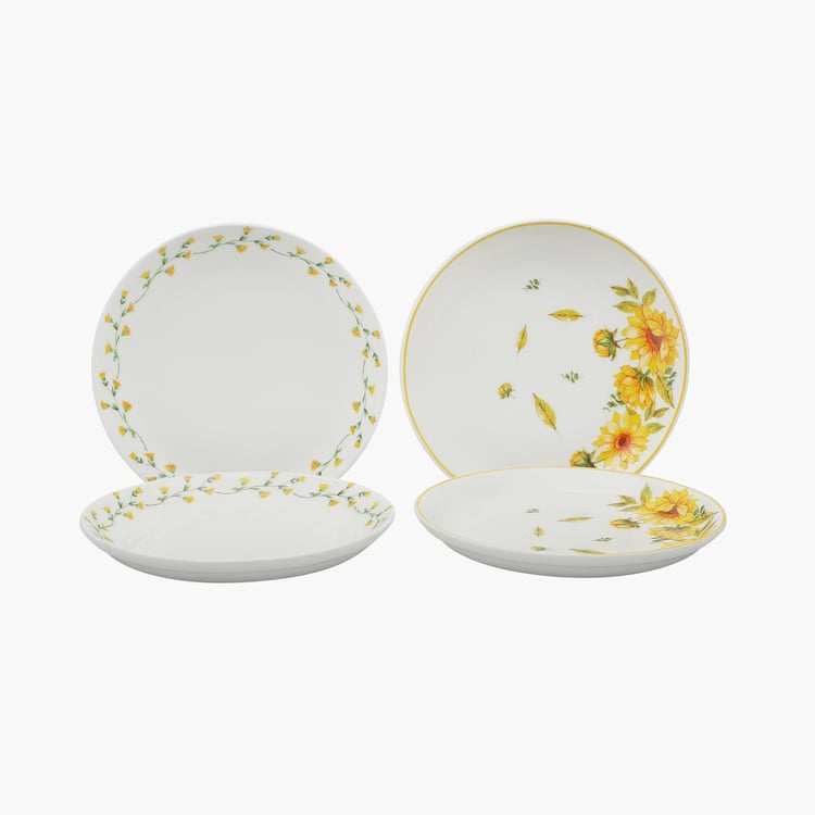 Clay Craft White And Yellow Ceramic Snack Plate - 14cm - Set of 4