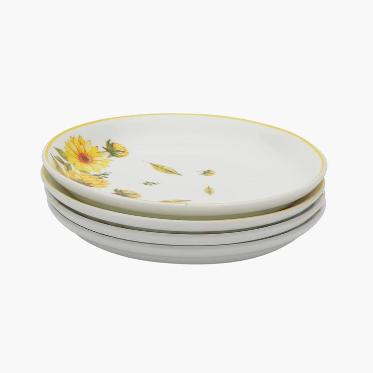 Clay Craft White And Yellow Ceramic Snack Plate - 14cm - Set of 4