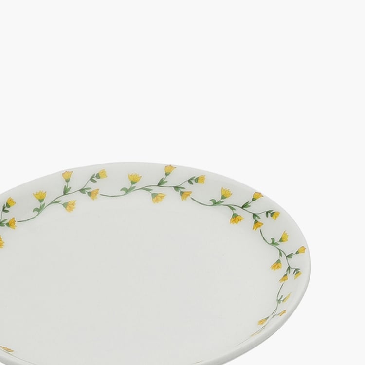 Clay Craft White And Yellow Ceramic Snack Plate - 14cm - Set of 4