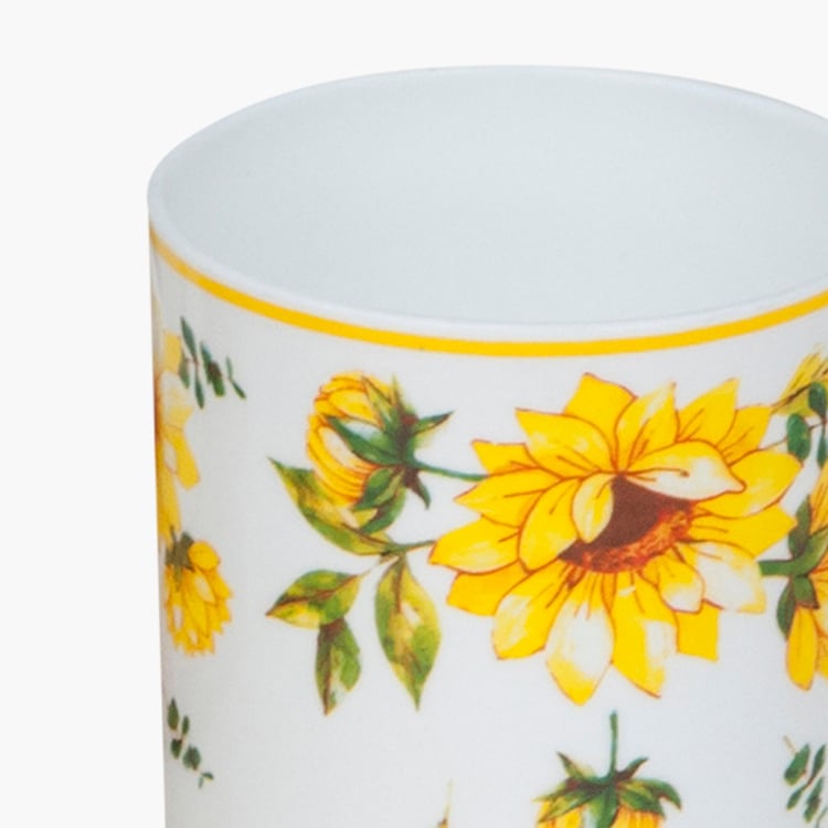 Clay Craft White And Yellow Printed Ceramic Mug - 230ml - Set of 6