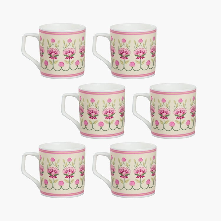 Clay Craft India Circus Rose Mellow Multicolour Ceramic Coffee Mug - 230ml - Set of 6