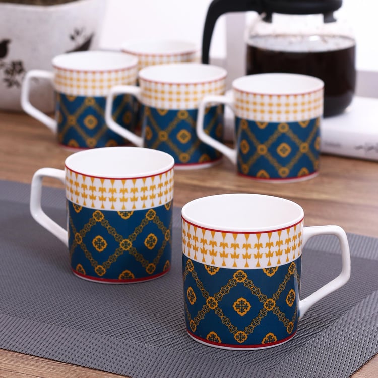 Clay Craft India Circus Swirling Safari Multicolour Ceramic Coffee Mug - 230ml - Set of 6