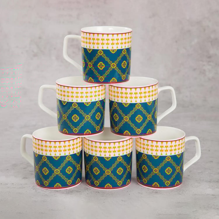 Clay Craft India Circus Swirling Safari Multicolour Ceramic Coffee Mug - 230ml - Set of 6