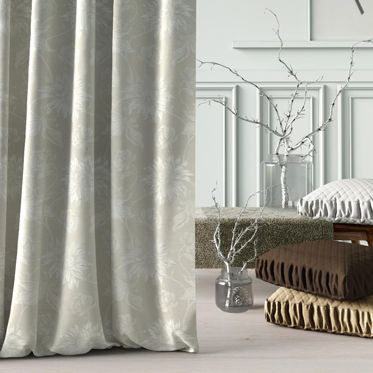 D'DECOR Beige Patterned Door Curtain- 135 x 225 cm