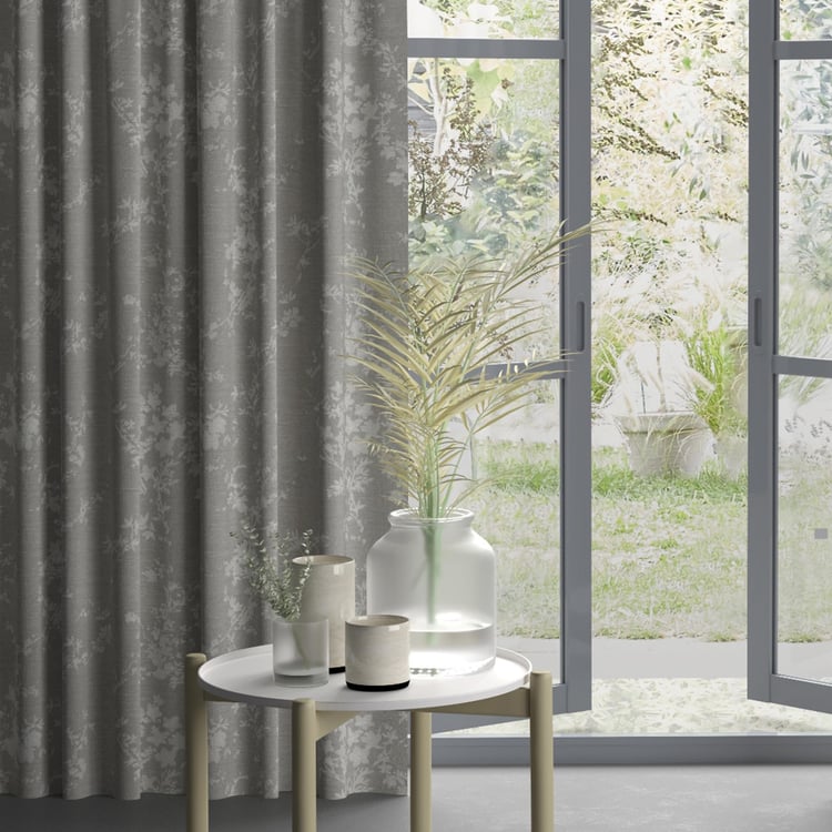 D'DECOR Grey Floral Pattern Door Curtain- 135 x 225 cm