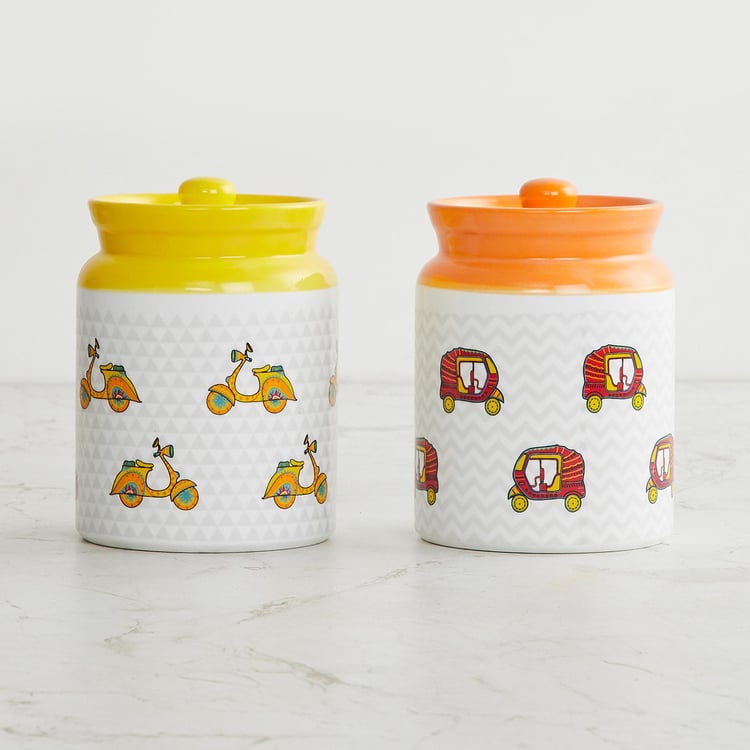 Joy-Delight Multicolour Bone China Canister with Lid - 650ml - Set Of 2