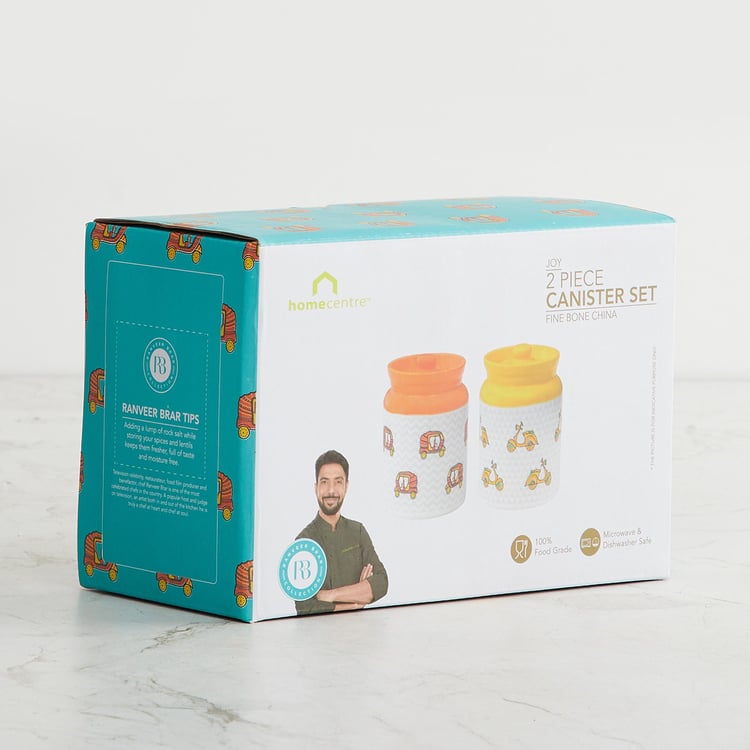 Joy-Delight Multicolour Bone China Canister with Lid - 650ml - Set Of 2