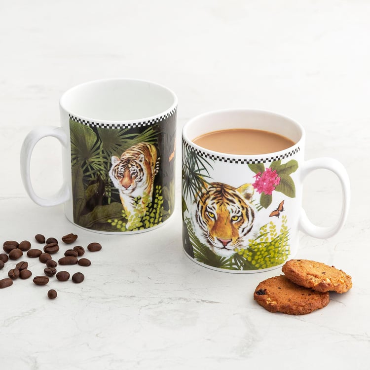 Courage Shaurya Multicolour Printed Bone China Mug - 400 ml - Set of 2
